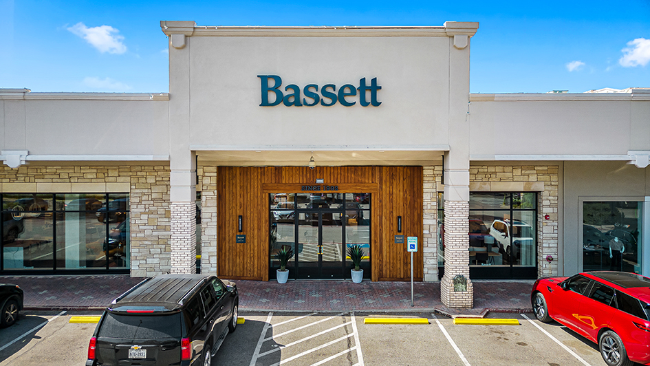 Storefront of the new Bassett furniture store at Inwood Village (Dallas, TX) by Westwood Contractors, Inc.