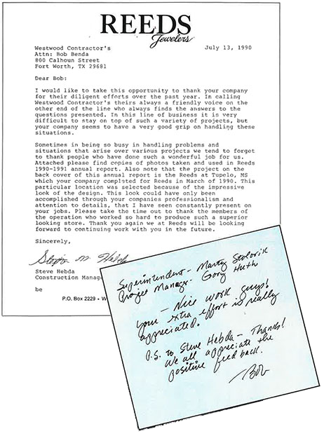 Kudos letter from REEDS Jewelers 1990.